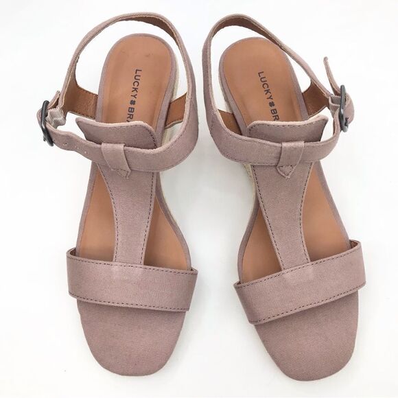 Lucky Brand Millinda Pink Espadrille T Strap Wedge Sandal in Antler Canvas - Picture 6 of 16
